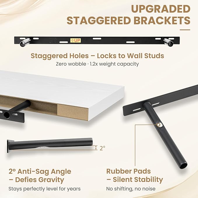 FLYJOE 36 Inch Long Floating Shelves for Wall Set of 1, 12" D Wood Grain Bathroom Shelves with Invisible Brackets, Easy Install Engineered Wood Storage Shelves for Kitchen, Living Room, Bedroom