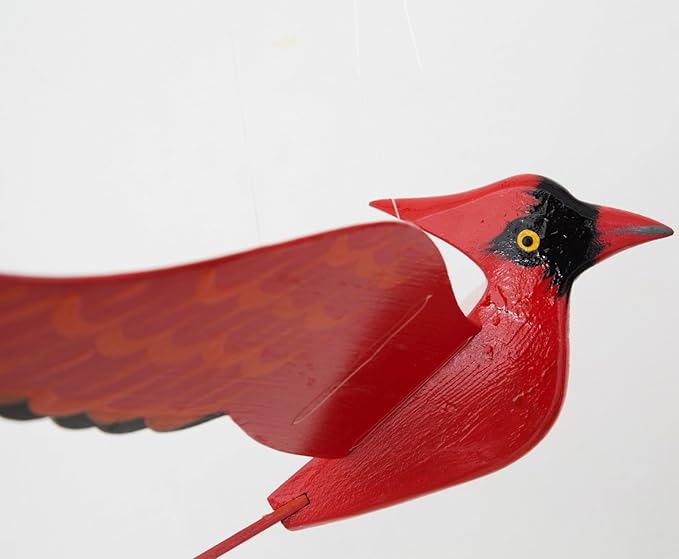 WitnyStore Mobile Birds - Collectible Animal Art - Wooden Hand Made and Painted Birds in Flight Hanging Decor Perfect for Gifts and Souvenirs - Red Northern Cardinal - 14 x 9 x 4 inches