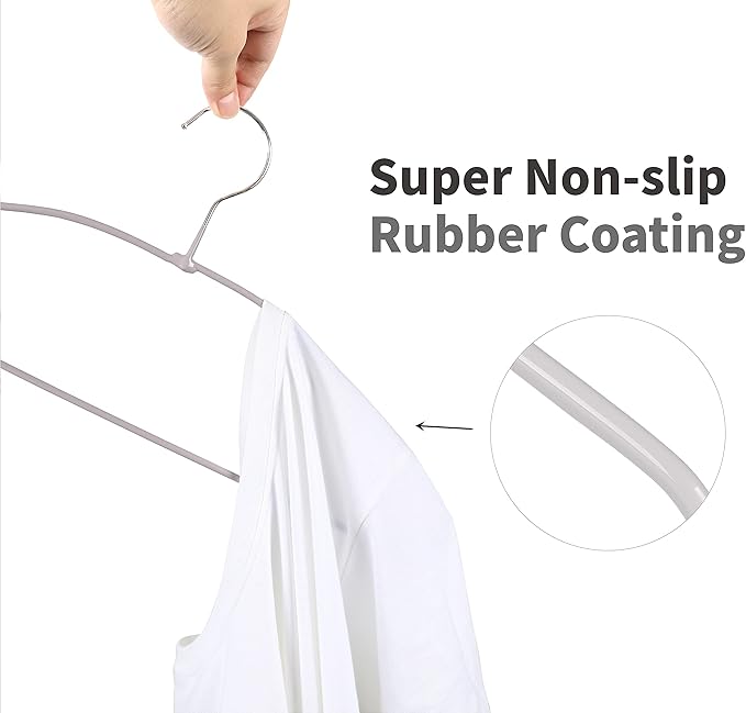 TOPIA HANGER Metal Hangers 30 Pack, Non Slip Clothes Hangers Space Saving, Heavy Duty Rubber Coated Wire Hanger for Coat, Shirt, Dress, Pants-Grey, CT12G30