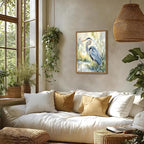 Framed Blue Heron Wall Art, Watercolor Sea Bird Pictures Wall Decor, Coastal Nature Wildlife Animal Paintings Canvas Prints for Living Room Bedroom Bathroom Office Home Decor 16x24 inch