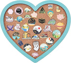 BENECREAT Heart Pin Cork Board, Bulletin Display Board Wall Mounted Cork Board with Light Sky Blue Frame for Brooch Pin Storage Display, Office Home and School Decor, 6.9x7.8inch