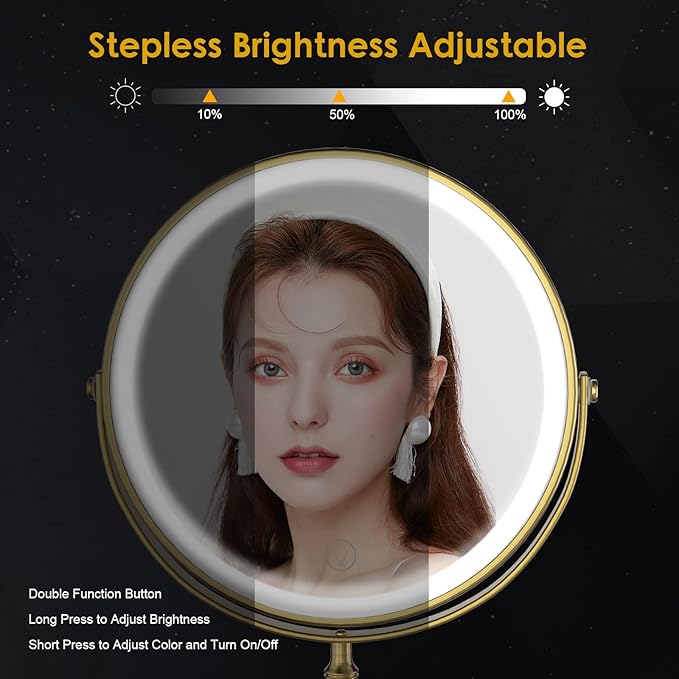 DEIOVWXS Makeup Mirror, 3000mAh Rechargeable Double-Sided Magnifying Vanity Mirror with 3 Colors, 1X/10X, Adjustable Brightness, Gifts for Mom, Mothers Day, Women, Wife, Girls, Dorm Room Essential