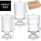 Fixwal Vases for Flowers Set of 3 Vintage Glass Vase for Centerpieces, Embossed Base Vases for Wedding Decoration (H:7" D:4"), Ribbed Glass Containers for Organization for Home Decor