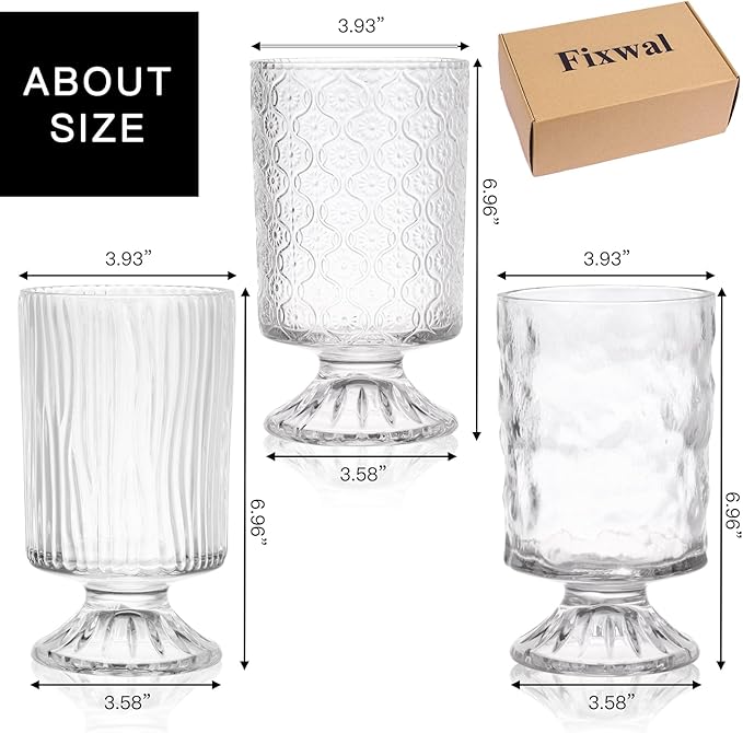 Fixwal Vases for Flowers Set of 3 Vintage Glass Vase for Centerpieces, Embossed Base Vases for Wedding Decoration (H:7" D:4"), Ribbed Glass Containers for Organization for Home Decor