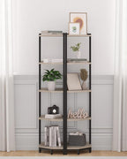 Hzuaneri Corner Shelf Stand, Corner Bookshelf, Storage Standing Shelf Unit with Metal Frame, Plant Stand, Bookcase for Living Room, Home Office, Bedroom, 5-Tier Greige CS05905B