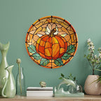 Decorative Plates, Stained Glass Pumpkin & Leaves Ceramic Dinner Plate Home Wobble-Plate with Display Stand, Autumn Wall Hanging Decor for Living Dining Room Kitchen Household 6 Inch