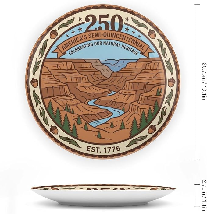 250th Anniversary Decorative Plates 10 Inch Patriotic Decorations Nature Theme Commemorative Plates with Stand Memorial Day 4th of July Veterans Day Home & Office