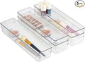 Clear Drawer Organizer Bins Set, Transparent Rectangle Trays, Dresser Bathroom Makeup Vanity Organization and Storage Bins Office Desk Drawer Dividers Organizers (5pc - 12×3×2")