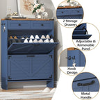 Shoe Cabinet with 2 Flip Drawers and Deodorizing Function, Hidden Shoe Storage Cabinet with 2 Pull-out Drawers, Farmhouse Shoe Organizer for Entryway, Narrow Shoe Rack for Front Door Entrance, Blue