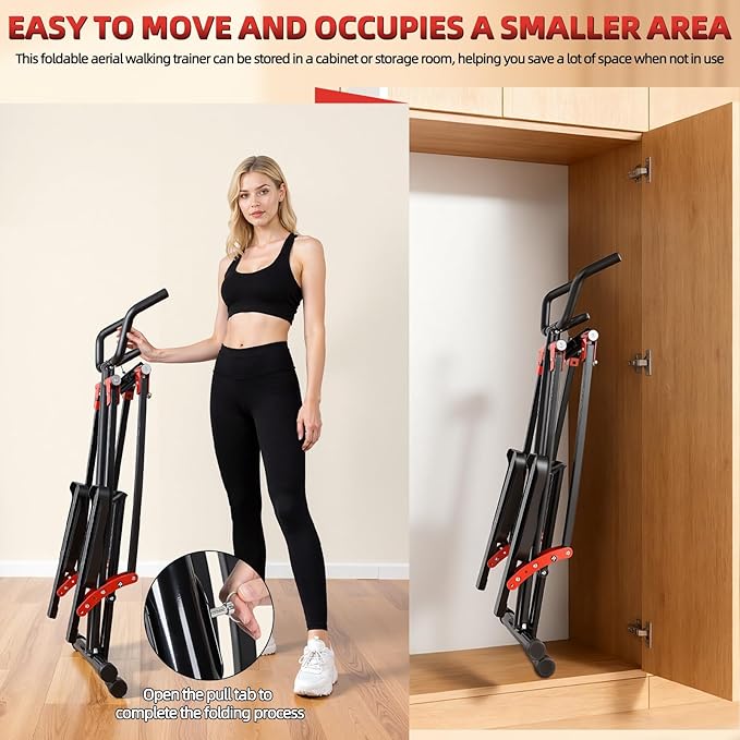 Space Walker Exercise Machine - Air Walker Elliptical Trainer Foldable Low-Impact Cardio Trainer with LCD Monitor, Extended Stride & Non-Slip Pedals for Home Gym