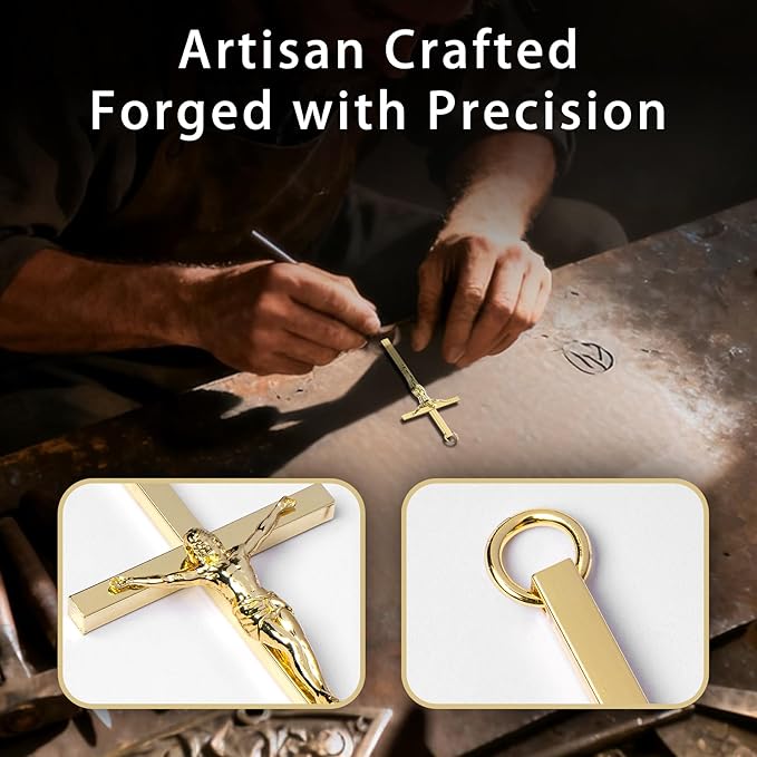 KUXBET Crucifix Cross, Metal Gold Crucifix with Jesus Crucifix, My Heart/Encouragement Gift Pocket Stress Cross Fidget for Christian Faith, Prayer, Christmas Gifts (4.1inch, Antique Gold)