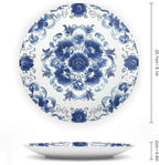 Blue and White Pottery Ceramic Decorative Plate, Chinese Style Decorative Dish with Stand, Floral Design Bone China Decorative Plates Art Porcelain Plate for Living Room Hallway Table Decor