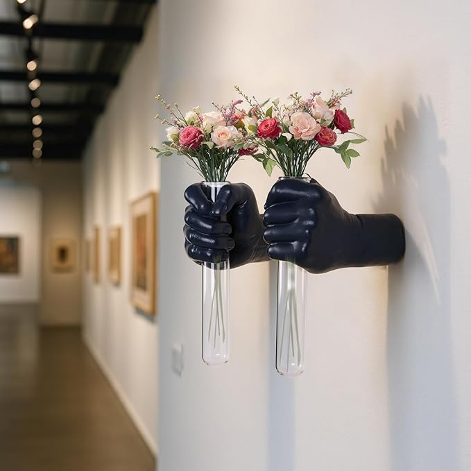 2 Pieces Wall Sculptures, Hands Vase Home Decor, Wall Mount Art Sculpture, Unique Wall Art Statue, Funky Flower Vase Decorations, Modern Eclectic Hanging Decor,Hands Statue (Blue(L+R))