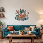 Wesiti Cat Wall Art Decor Iron Wall Sculptures Decor for Cats Lover 13.58 x 12.40 Inches Colorful Mid Century Cat Retro Signs for Home Living Room Bedroom Kitchen Office(Timeless)