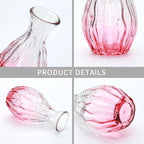 Mapoxy Glass Bud Vases Set of 4,Small Pink Flower Vases for Wedding Centerpiece Table Decorations,Clear Vintage Embossed Mini Vases,Flower Arrangements in Vases for Party or Home Decor