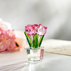 3.2 * 2in Crystal Pink Rose Flower Figurine Romantic Gifts for Wife Girlfriend Mom on Birthday Wedding Home Decorations