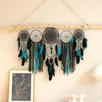 et of 5 Boho, Hanging Large Boho Dream Catcher Wall Hanging Moon Dream Catcher Set Dream Wall Decoration, with Luxurious Feathers and Beads, Hand-Hung bedrooms, Nurseries and Living Rooms