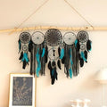 5 Pack Moon Phase Dreamcatcher Set Boho Wall Decor, Boho Macrame Wall Hanging Dream Catchers, for Home, Bedroom, Living Room, Witchy Gifts (Black Blue)