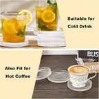 Set of 5 Modern Clear Coaster, Glass Coasters for Drinks, Crystal Coasters Round Cup Mat, Coffee Table Decor for Office, Kitchen, Bar, Dining Room, Living Room, Patio (Clear with Gold Rim)