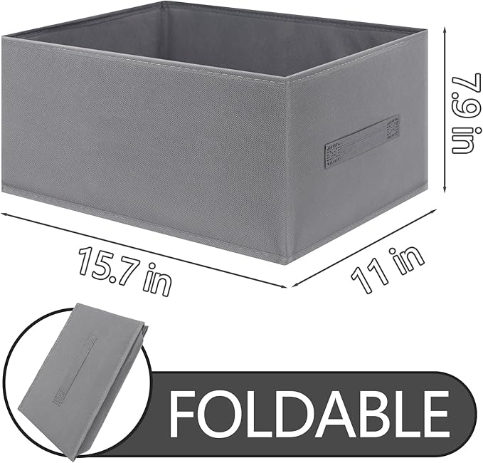 Jeans Organizer for Closet: Foldable Wardrobe Clothes Organizer with Handle, Stackable Closet Clothes Drawer Organizer Tshirts with 7 Grids for Leggings, Sweater, Jean, Pants, Grey (4 PACK)