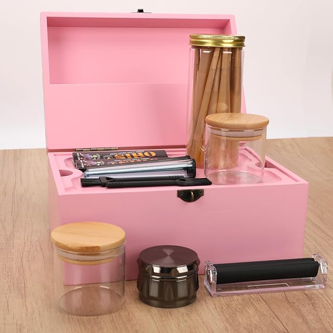 Large Bamboo Storage Box with Removable Tray Kit - Decorative Box Set, Glass Jars, and Accessories Wooden Storage Kit and Accessories Tool.Birthday Gifts