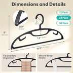 HOUSE DAY Plastic Clothes Hangers 24 Pack, Sweater Hangers No Shoulder Bump, Thick Heavy Duty Coat Hanger for Closet, Black Wide Hanger with Non-Slip Hook for Sweaters, Suits, Dresses, Jackets, Pants