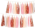 Tissue Tassel Garland and Paper Tassel Banner for Baby Girl Shower Decorations,Pink, White,Peach,Rose Gold,20 Pcs