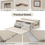 4 Pack Foldable Bed Sheets Set Organizers and Storage(Cal King Size),Linen Fabric Closet Organizers with Window,Folding Bedding Storage Box for Bedsheets and Pillow Cube Organizer-Beige