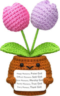 Wavwavw Christian Gift for Women Positive Handmade Tulips Flower Crochet Doll with Bible Verse Prayer Card Inspirational Scripture Religious Crochet for Christmas Sunday Group Church