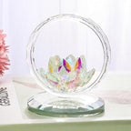 LONGWIN Crystal Lotus Flower Basket Figurine Collectible Glass Flowers Art Decor Reflection Feng Shui Decorative Ornaments for Living Room Bedroom Office AB - Coated