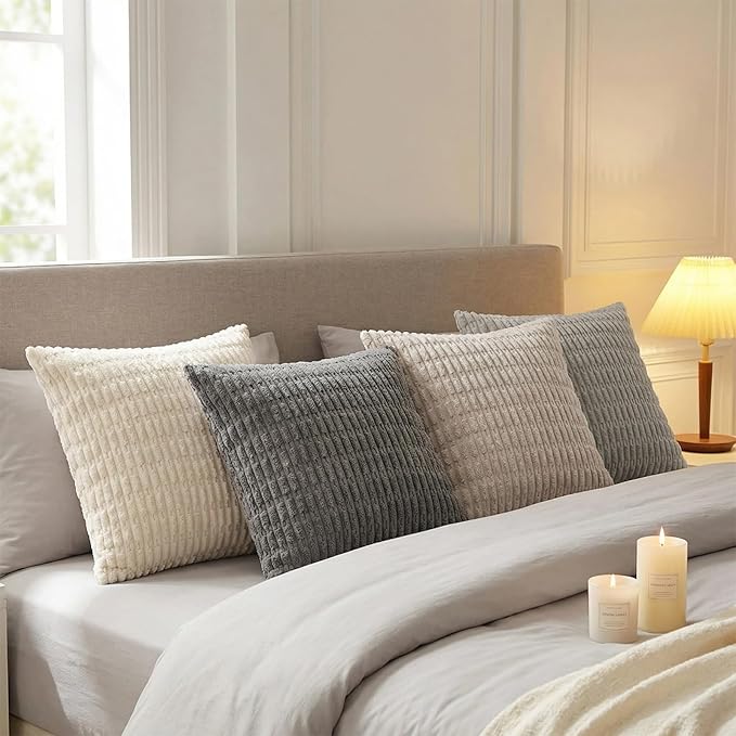 Fancy Homi 4 Packs Decorative Throw Pillow Covers for Living Room Couch Bed, Modern Farmhouse Boho Home Décor Accent Cushion Case, 14" x 14", Grey Series