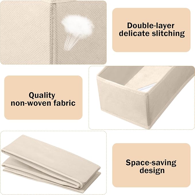 24 Set Fabric Dresser Drawer Organizer Bins Dividers for Clothes – Nursery Home Bins Fabric Foldable Closet Clothing Wardrobe Storage Box Container Basket for Bras Socks Underwear(Beige)