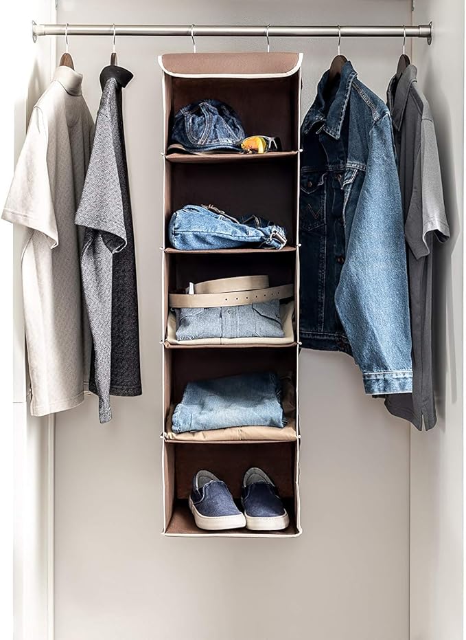 ZOBER Hanging Closet Organizer, 5-Shelf - Hanging Storage Organizer Shelves for Clothes, Towels, Toys - College Dorm Room, Nursery, & Home Closet