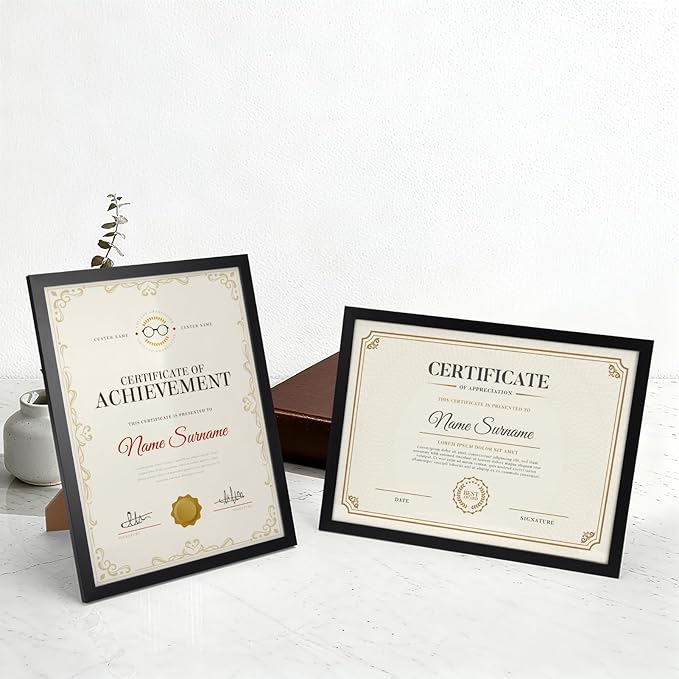 8.5x11 Black Picture Frames Set of 8, 8.5 by 11 Picture Frame for Award Certificate and Diploma Display on Wall or Tabletop