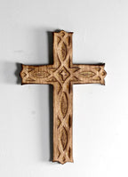 ARTISENIA Wooden Wall Cross Plaque 9" Long Hanging with Hand Carvings Religious Altar Home Living Room Decor