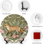 William Morris Style Art Wildflowers And Fox Decorative Plate Decor for Farmhouse Home Wall Personalized Thanksgiving Idea Gifts Chinese Plates with 1 Display Stand, Multi Sizes by Choosing