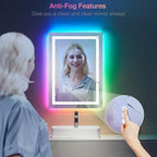 LOAAO 24"X32" LED Bathroom Mirror with Lights, Anti-Fog, Dimmable, RGB Backlit + Front Lighted, Bathroom Vanity Mirror for Wall, Memory Function, Shatter-Proof, Tempered Glass