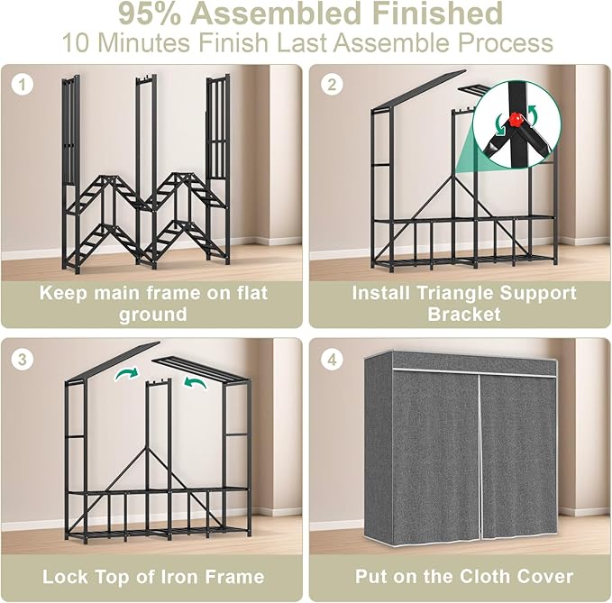95% Assembled 75" L Heavy Duty Clothes Rack with Cover, Premium Freestanding Portable Clothes Rack, Strong Foldable Garment Rack for Hanging Clothes, Black