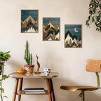 BINCUE Boho Mountain Wall Art Framed Landscape Wall Decor Modern Nature Artwork Mountains Wall Pictures Moon Art Landscape Paintings Rustic Prints for Farmhouse Bedroom Living Room Office 12x16 Inch 3 Piece
