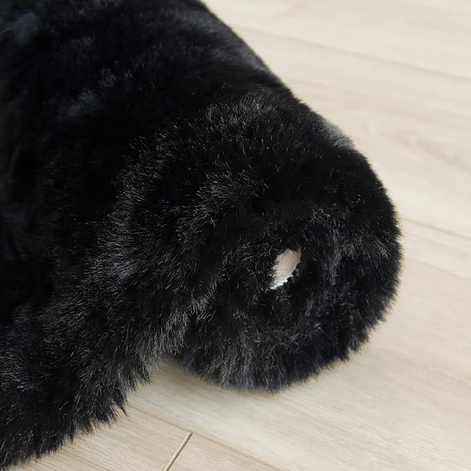 Black Rabbit Shaggy Fur Rug for Bedroom Washable Furry Circle Area Rugs for Living Room Kids Small Round Rug 3ft Nursery Rug