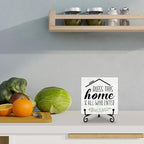 Welcome Home Sign, Blessed Signs for Home Decor, Farmhouse Wooden Plaque with Iron Stand, 5.12 Inches Square, Tabletop Decorative Plaque