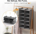 Grey 5-Tier Hanging Closet Storage Organizer - Space-Saving Dual-Row Foldable Shelves with 3 Hooks, Wardrobe Organizer for Dorm, Bedroom, Clothes and Accessories