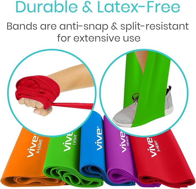 Vive Resistance Bands for Working Out (5 Pack) - Exercise & Workout Resistance Kit - Stretch, Elastic Loop Bands for Physical Therapy, Pilates, Yoga & Gym, for Men & Women