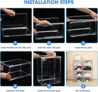 HIYOHIYO 2-Pack Acrylic Clear Stackable Shoe Boxes, 360 Clear Acrylic Display Shoes Boxes, Fully Transparent Display Box with Magnetic Door, Clear Shoe Storage Boxes Stackable, Size 14