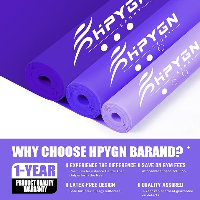 HPYGN 3 Levels Non-Latex Exercise Bands for Physical Therapy & Yoga, Professional Resistance Bands Set for Working Out, Strength Training, Pilates & Rehab, TPE Elastic Stretch Bands for Seniors, Women