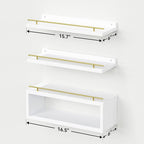 WOPITUES Floating Shelves for Wall with Cube Shelf, Wall Shelves with Metal Rail for Decor, Bathroom Organizers and Storage, Over Toilet Shelves for Bathroom, Toilet Paper-White&Gold
