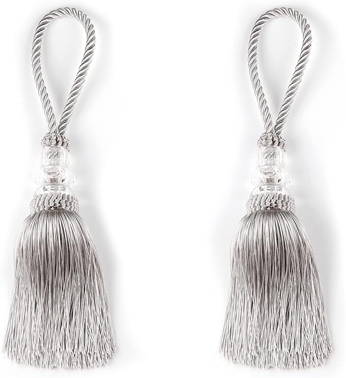 2 Pack Gold and Silver Tassel Key With Loops, Large Handmade Craft, DIY Accessories for Home Decoration (Silver, 2)