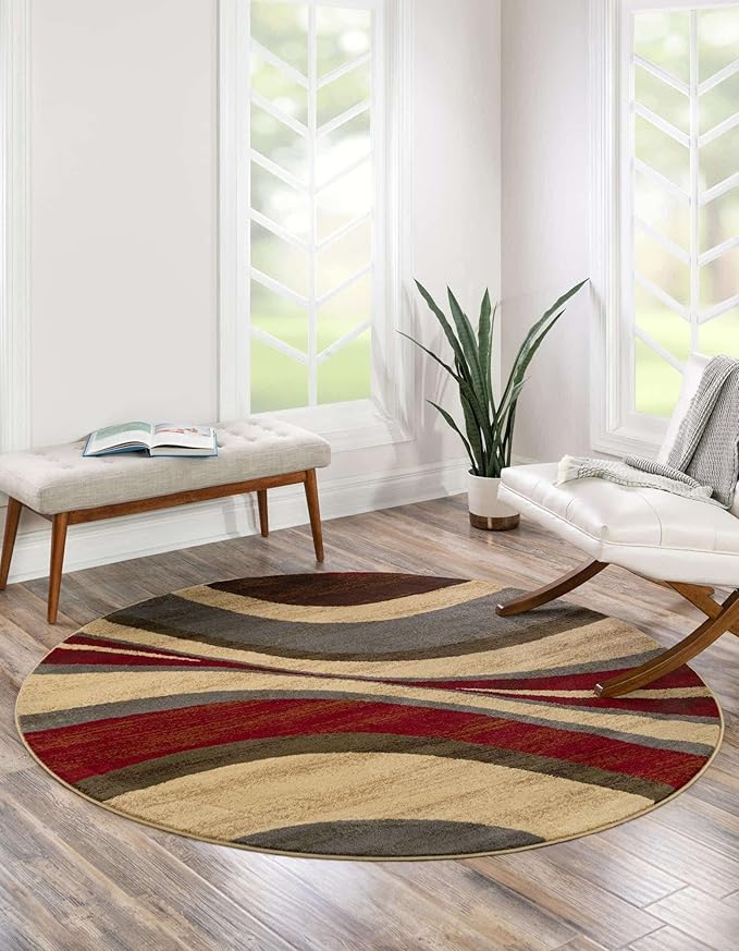 Unique Loom Barista Collection Area Rug - Ngada (10' Round, Beige/Red)