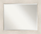 Amanti Art White Wall Mirror 27x33 Hardwood White Wash Rectangle Bathroom Mirror for Wall Decor Living Room, Large Country Rustic Wood Frame, Hangs Horizonally and Vertically, Bathroom Decor, Beveled