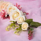 Lvydec 2 Pack Artificial Peony Flower Swag, 25 Inch Decorative Swag with Champagne Peony White Rose and Green Leaves for Wedding Arch Front Door Wall Decor